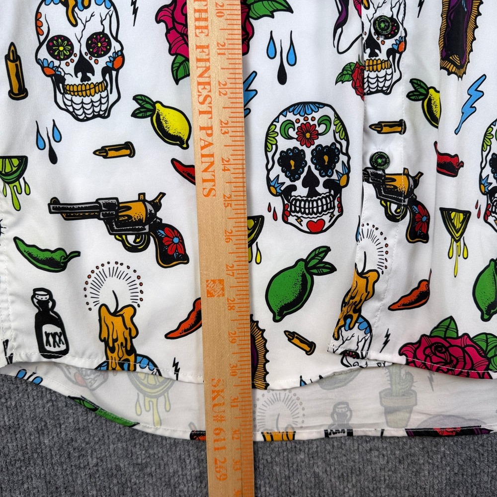 Dixxon Flannel Co Shirt Mens L White La Ofrenda Day of the Dead Skulls Gun Party - Picture 8 of 9